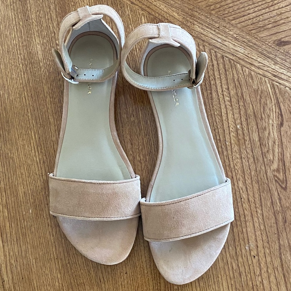 Ann Taylor Aislyn Suede Flat Sandal-Toasted Sesame